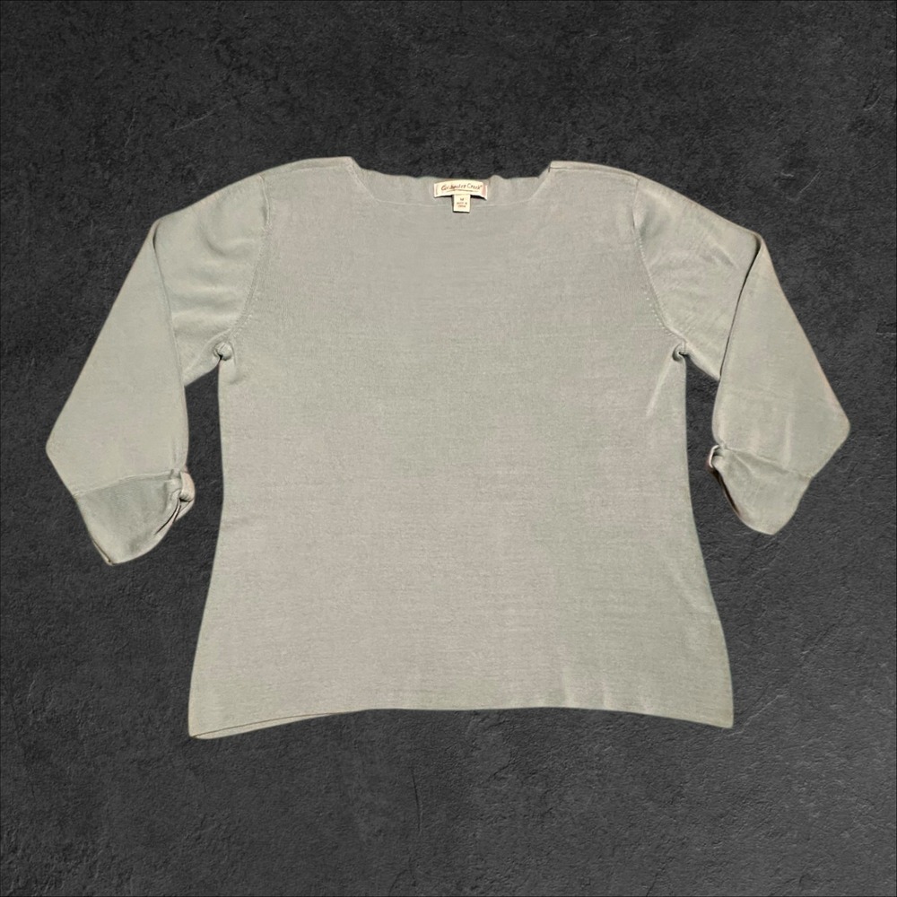 Coldwater Creek Silk Cotton‎ Blend 3/4 Sleeve Boat Neck Sweater Sage Blue Medium